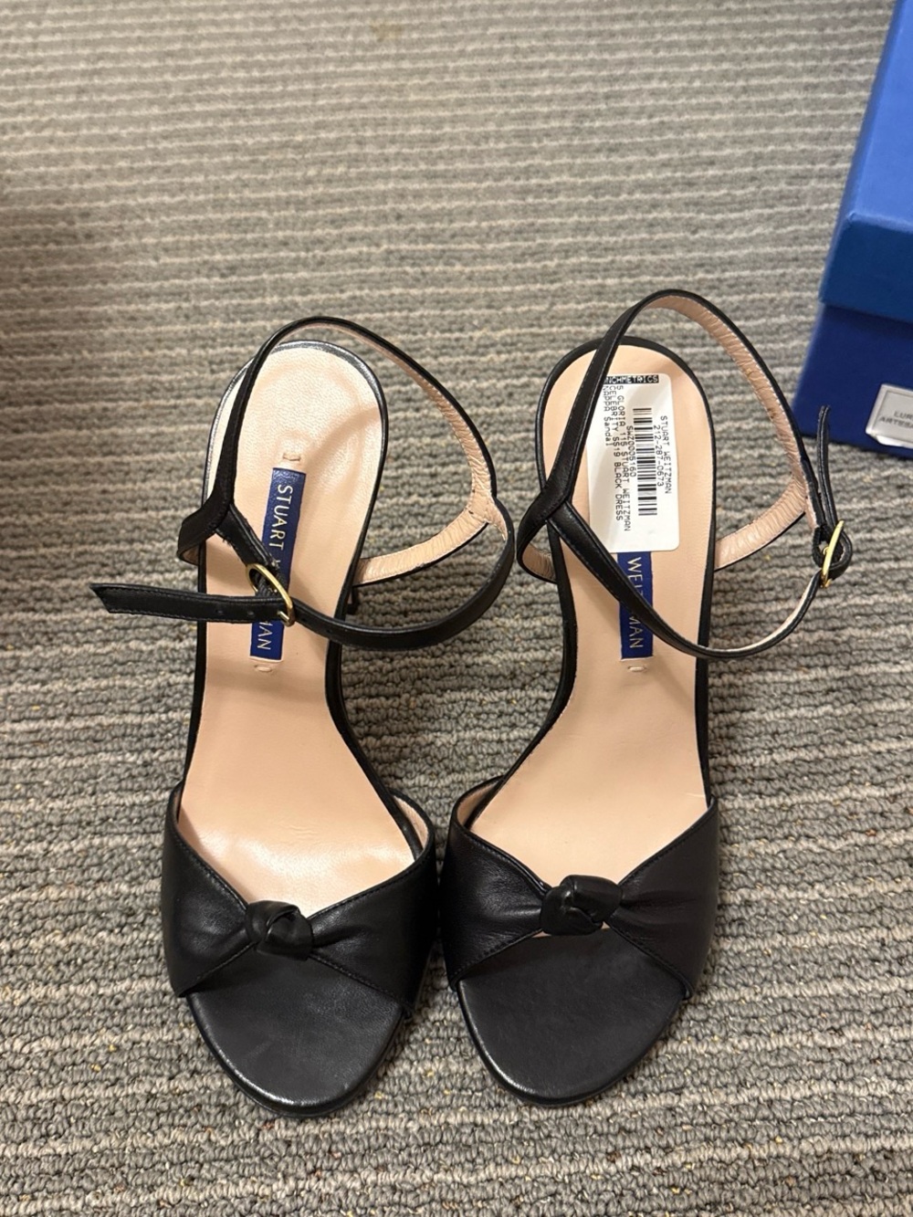 Stuart Weitzman Black Leather Knot Toe Slingback Heels